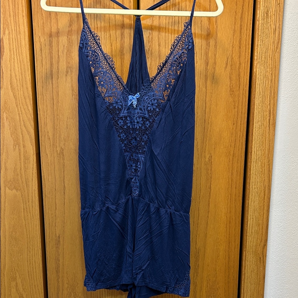 Victoria's Secret Y2K Navy Blue Lace-Trim Teddy